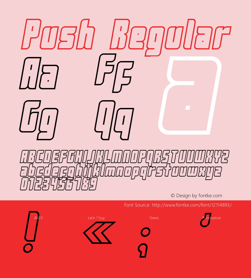 Push Regular 2001; 1.0, initial release Font Sample