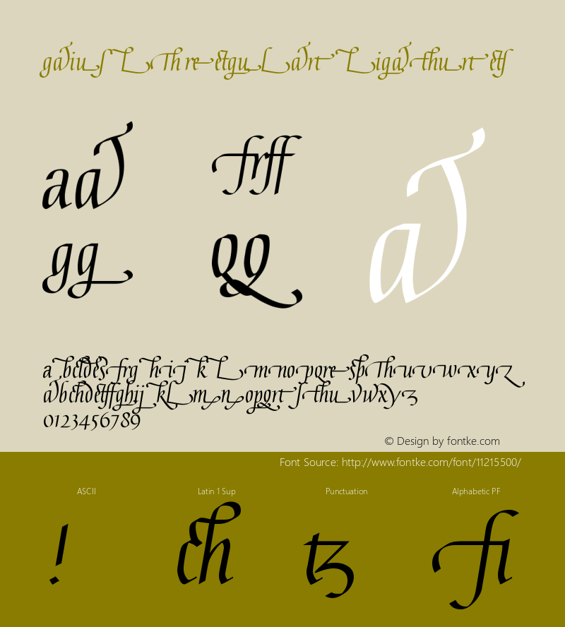 Gaius LT RegularLigatures Version 001.000 Font Sample