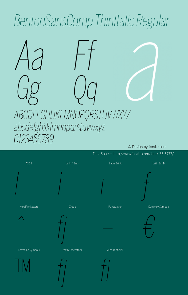 BentonSansComp ThinItalic Regular Version 1.0 Font Sample