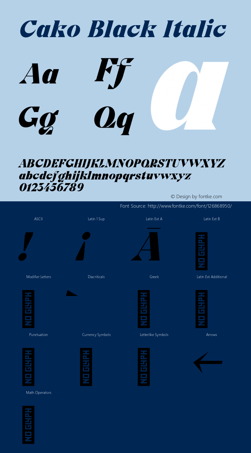 Cako Black Italic Version 1.000;PS 001.000;hotconv 1.0.88;makeotf.lib2.5.64775 Font Sample