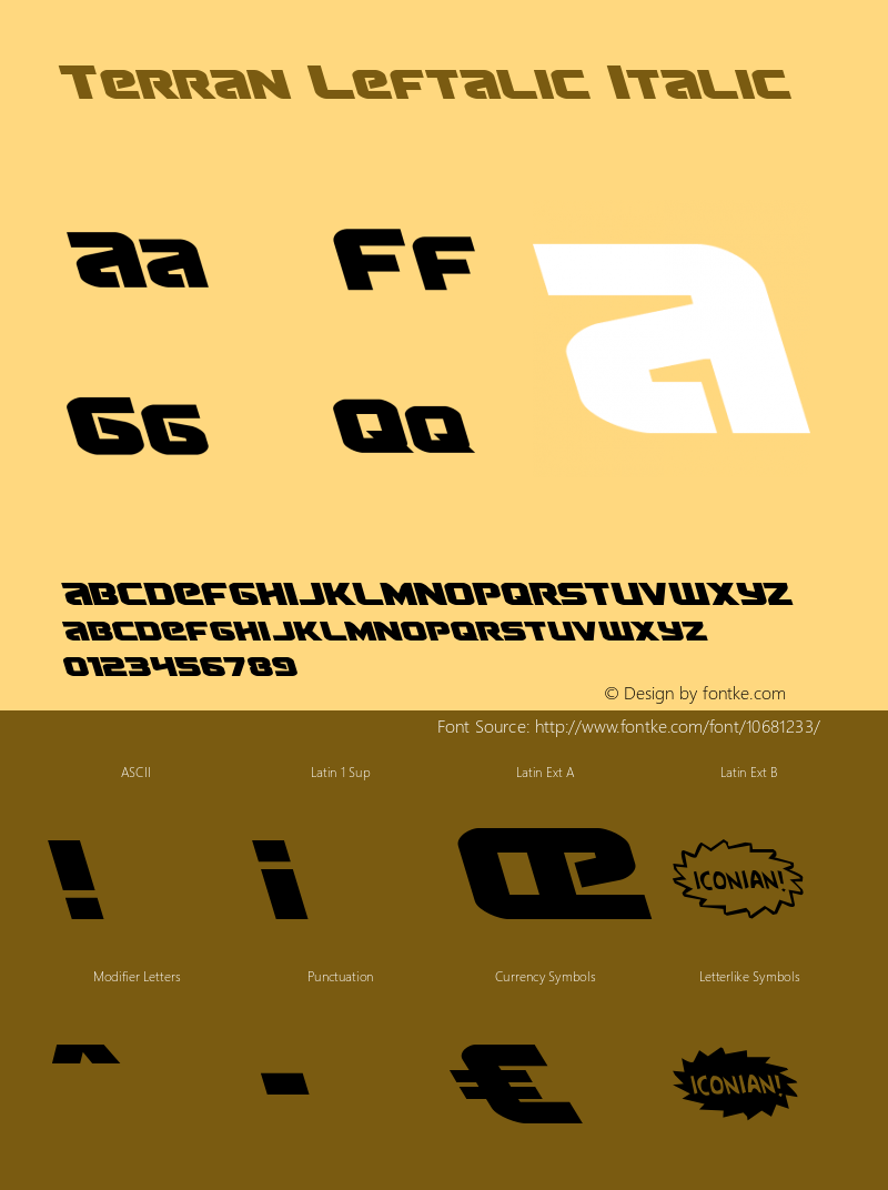 Terran Leftalic Italic Version 1.1; 2015 Font Sample