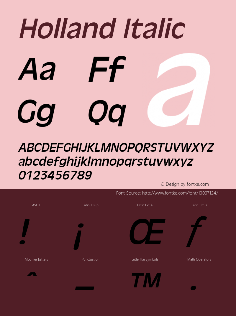 Holland Italic 1.0 Wed Feb 07 08:15:16 1996 Font Sample