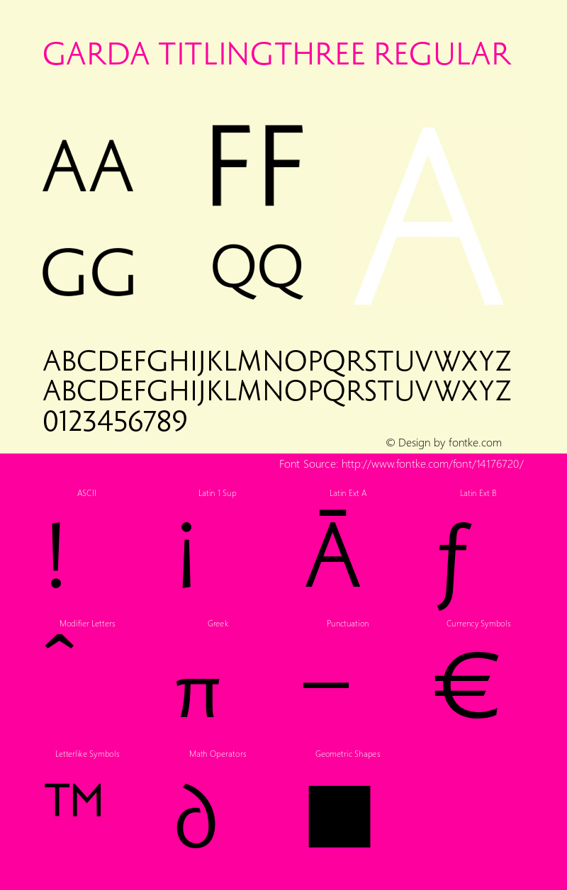 Garda TitlingThree Regular Version 1.001 2005 Font Sample