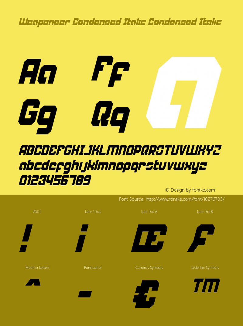 Weaponeer Condensed Italic Condensed Italic 001.000 Font Sample