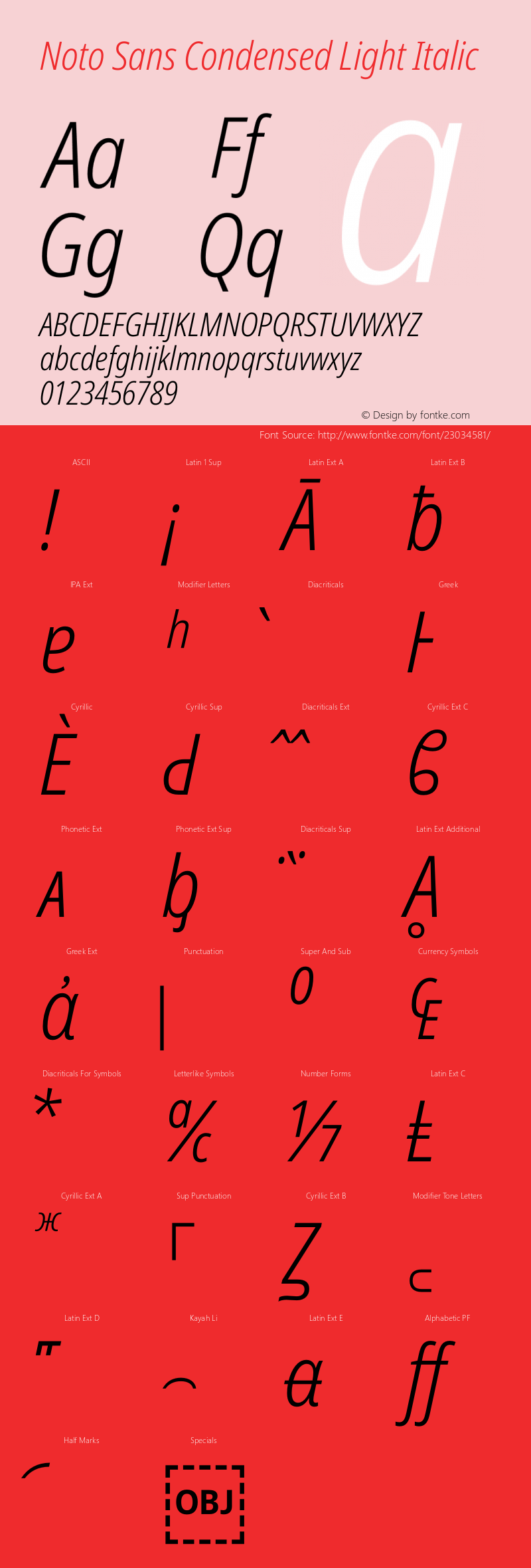 Noto Sans Condensed Light Italic Version 1.902 Font Sample