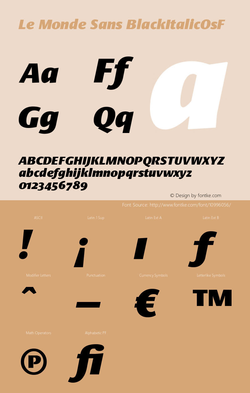 Le Monde Sans BlackItalicOsF Version 001.000 Font Sample