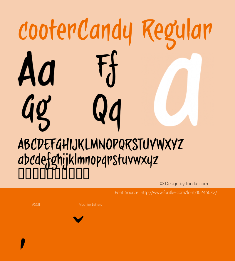 cooterCandy Regular Macromedia Fontographer 4.1 21-11-2008 Font Sample