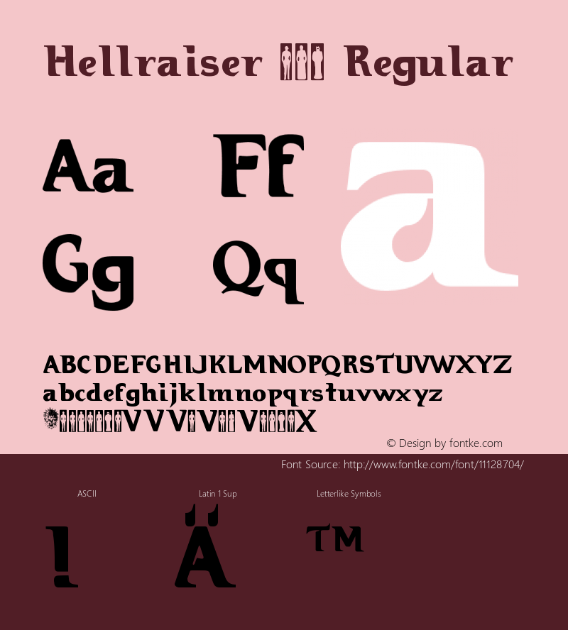 Hellraiser 3 Regular Version 002.000 Font Sample