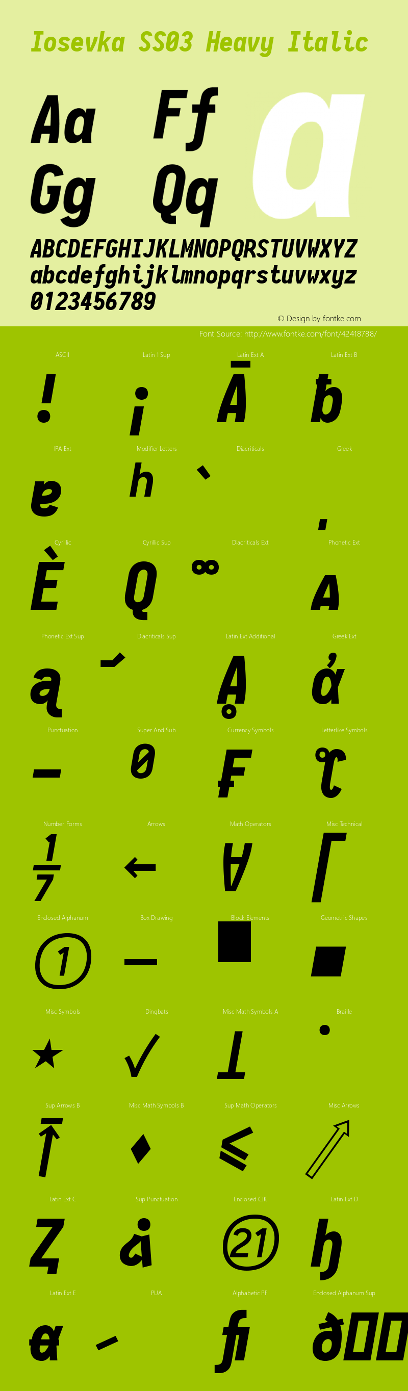 Iosevka SS03 Heavy Italic 2.3.2; ttfautohint (v1.8.3) Font Sample