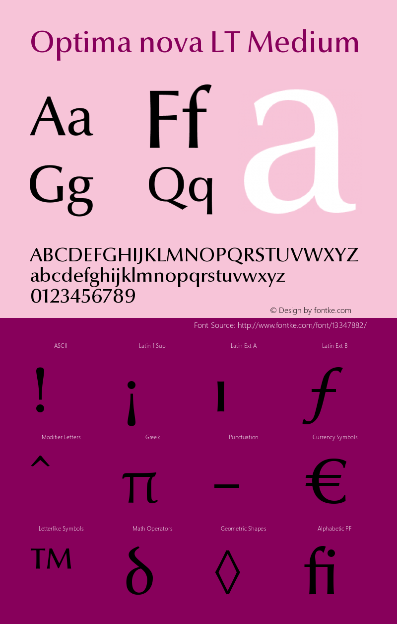 Optima nova LT Medium Version 001.000 Font Sample