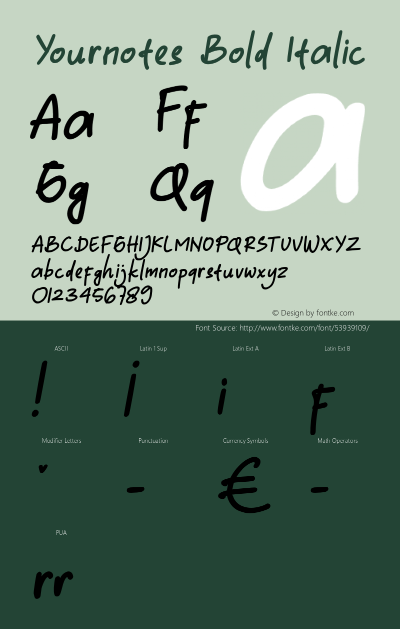 Yournotes-BoldItalic 1.000 Font Sample