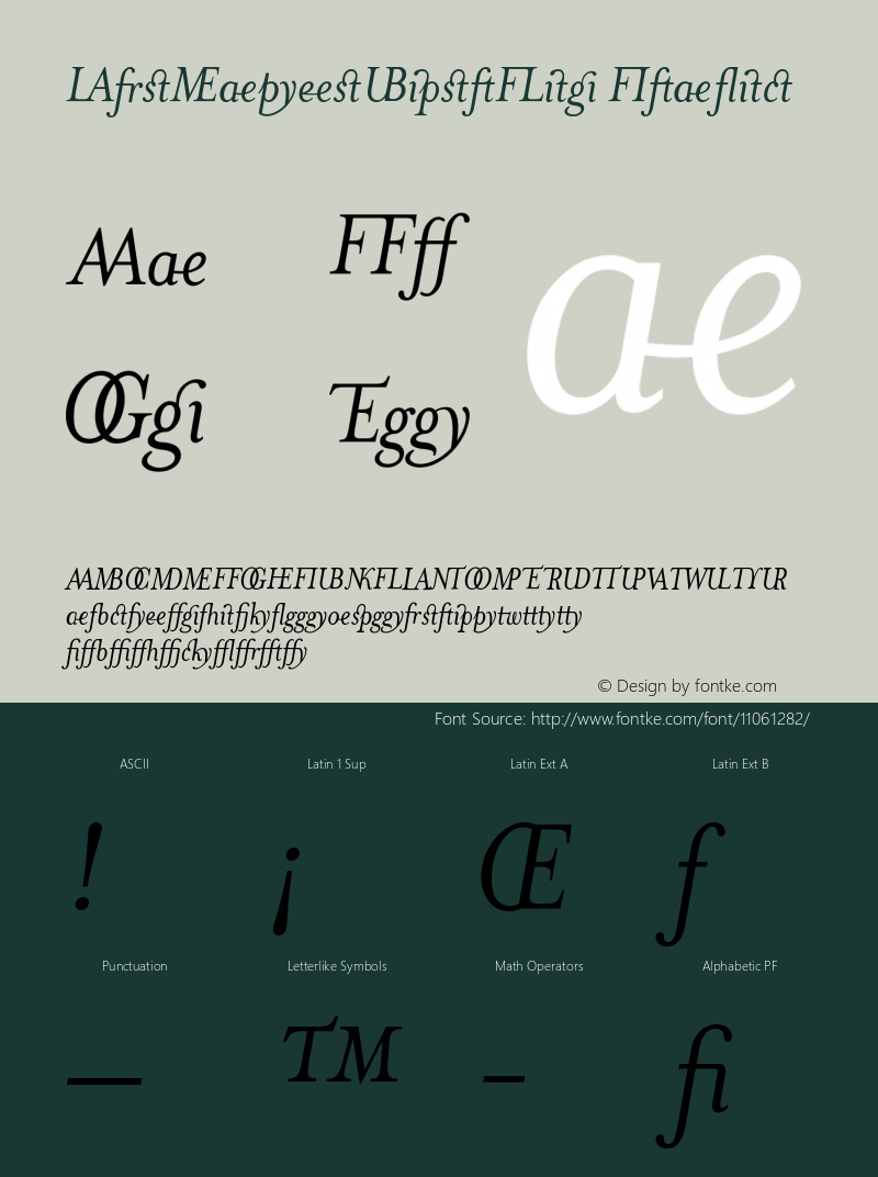 MrsEavesJustLig Italic Version 001.000 Font Sample