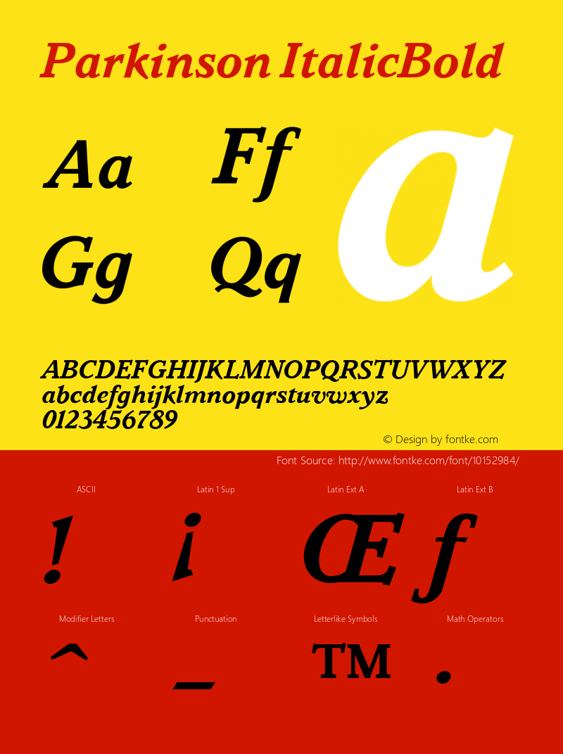 Parkinson ItalicBold Version 001.000 Font Sample