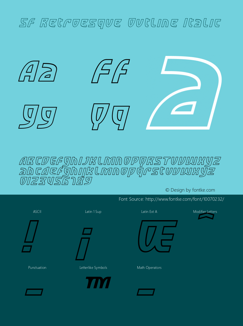 SF Retroesque Outline Italic v1.0 - Freeware Font Sample