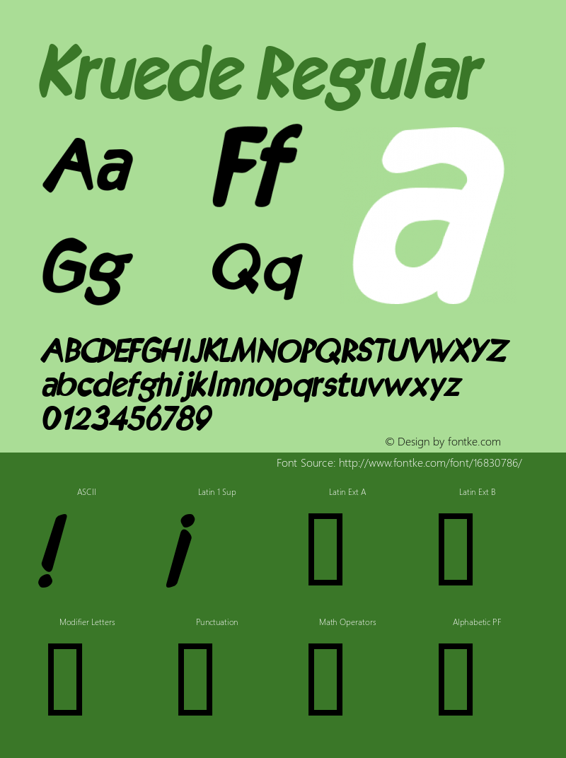 Kruede Regular Version 4.70 Font Sample