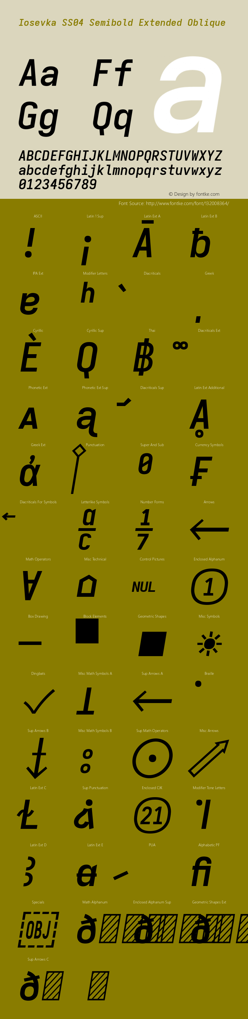 Iosevka SS04 Semibold Extended Oblique Version 5.0.8; ttfautohint (v1.8.3) Font Sample