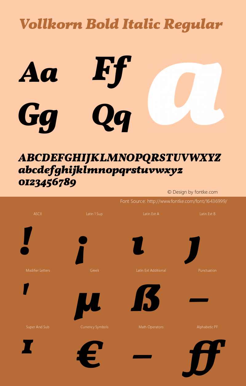Vollkorn Bold Italic Regular Version 2.001 Font Sample