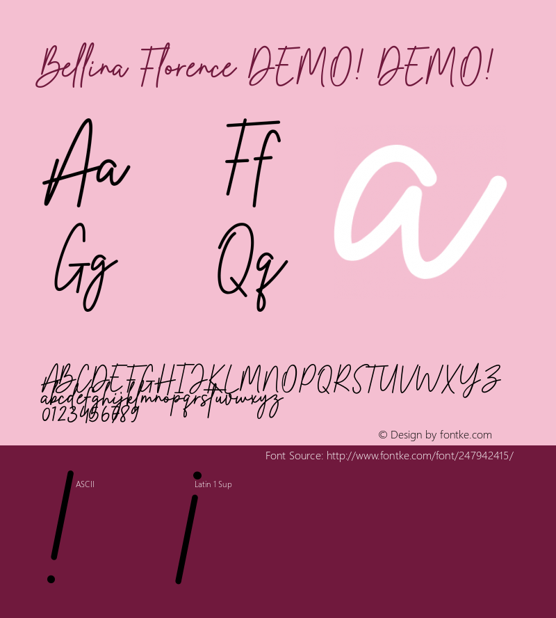 Bellina Florence DEMO! DEMO! Version 1.000;February 15, 2023;FontCreator 14.0.0.2901 64-bit图片样张