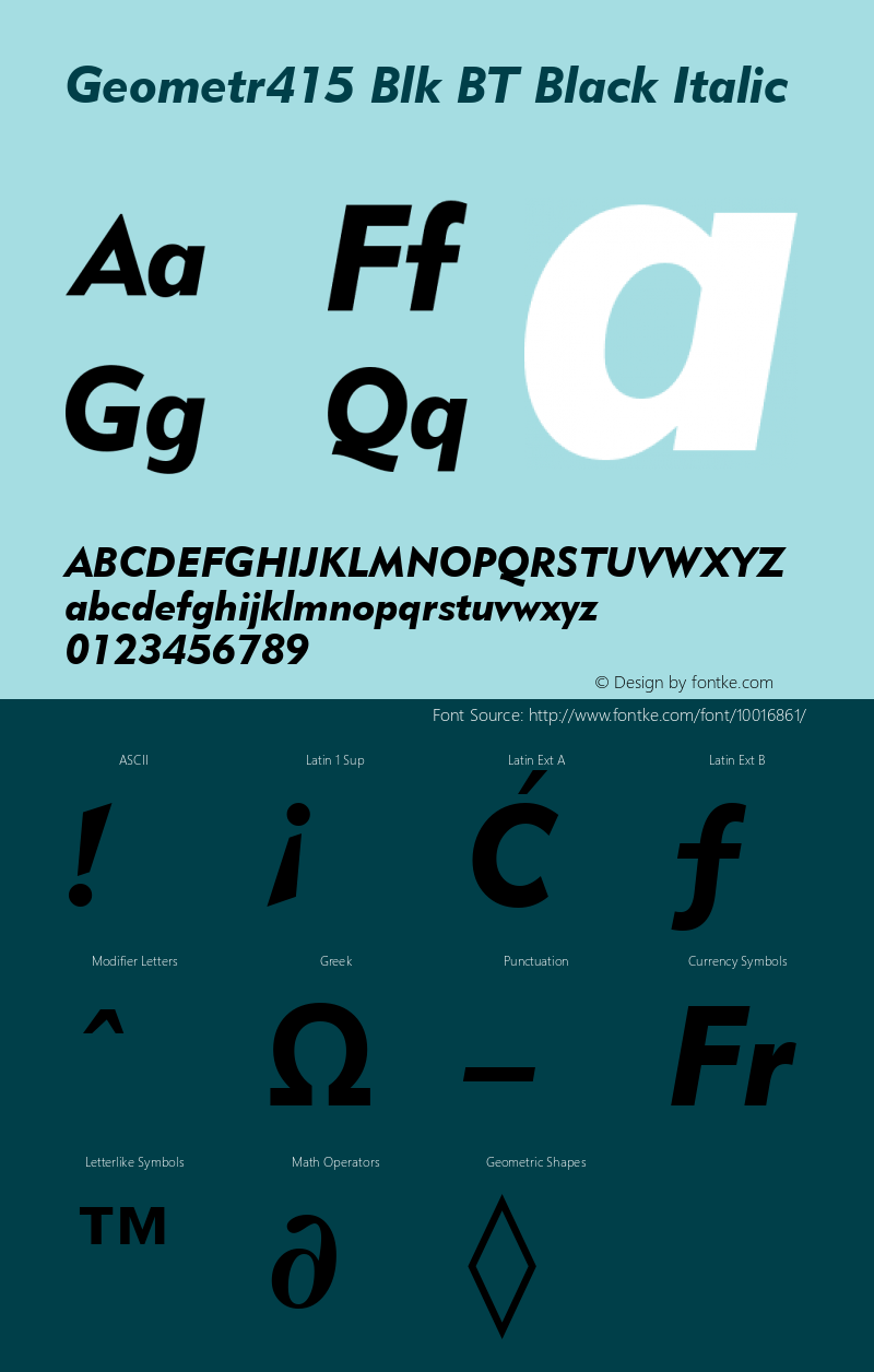 Geometr415 Blk BT Black Italic mfgpctt-v4.4 Jan 4 1999 Font Sample