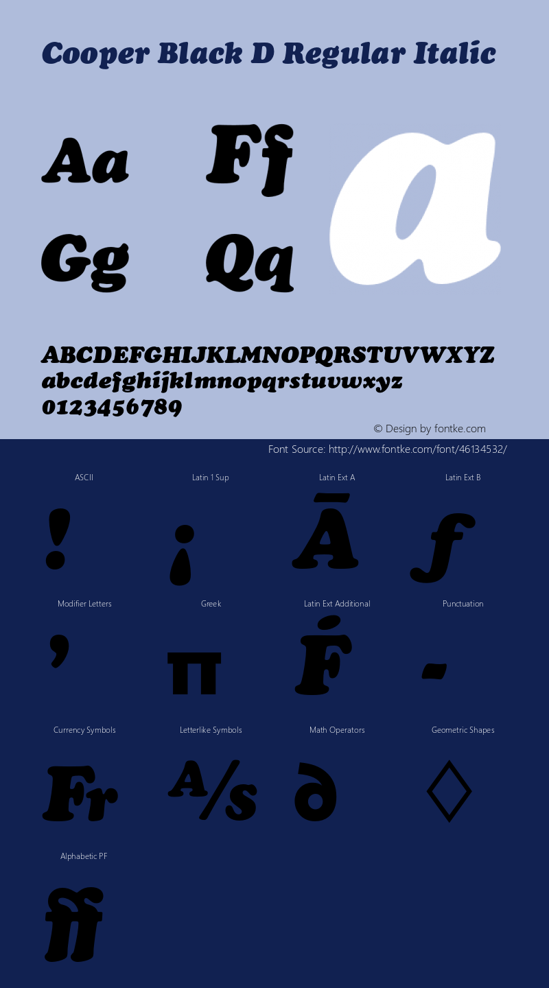 CooperBlaD-Ita Version 1.000;PS 1.00;hotconv 1.0.57;makeotf.lib2.0.21895 Font Sample