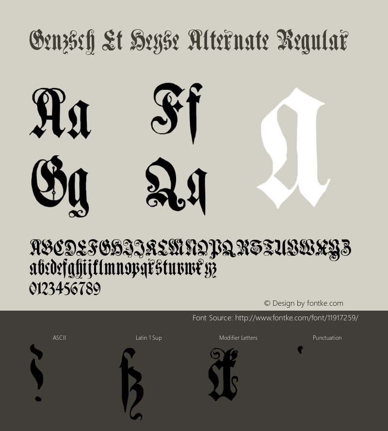 Genzsch Et Heyse Alternate Regular Version 1.0; 2002; initial release Font Sample