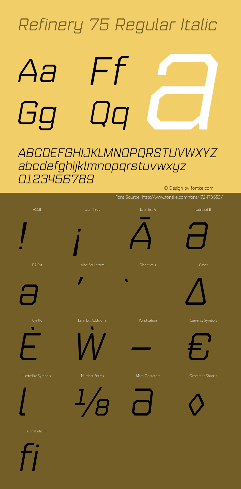 Refinery 75 Regular Italic Version 1.000;hotconv 1.0.109;makeotfexe 2.5.65596图片样张