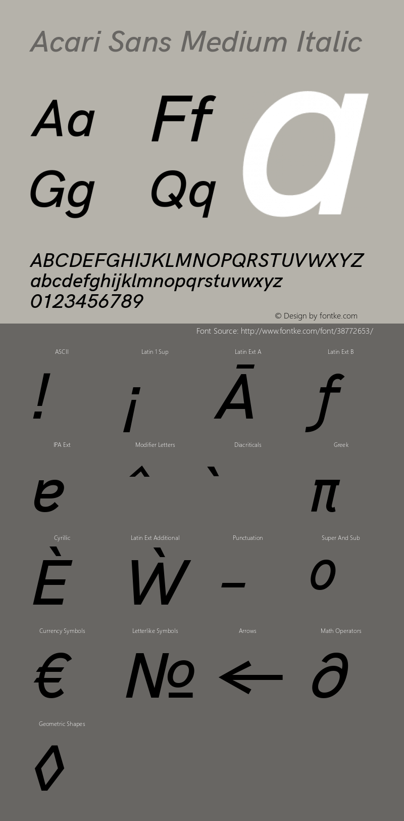 Acari Sans Medium Italic Version 1.045;October 10, 2019;FontCreator 12.0.0.2547 64-bit; ttfautohint (v1.6) Font Sample