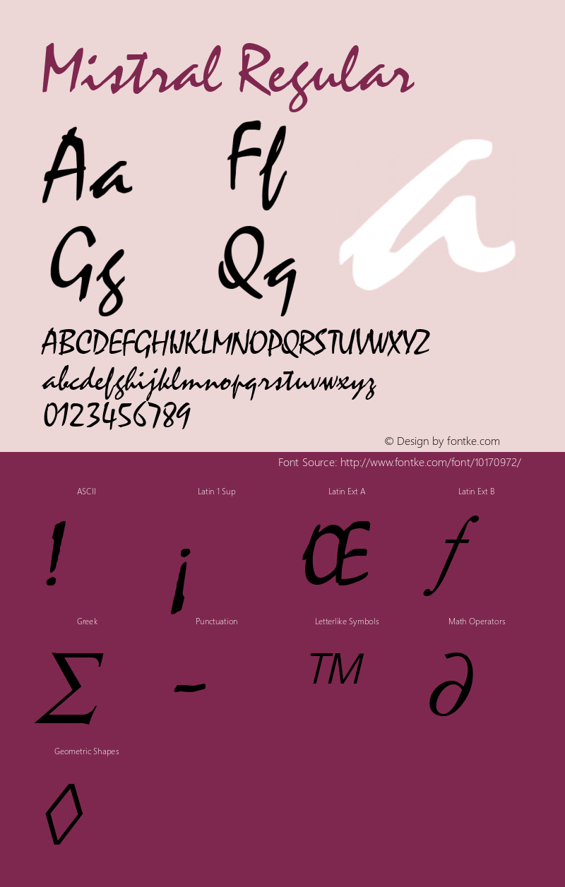 Mistral Regular Altsys Fontographer 3.5  11/25/92 Font Sample