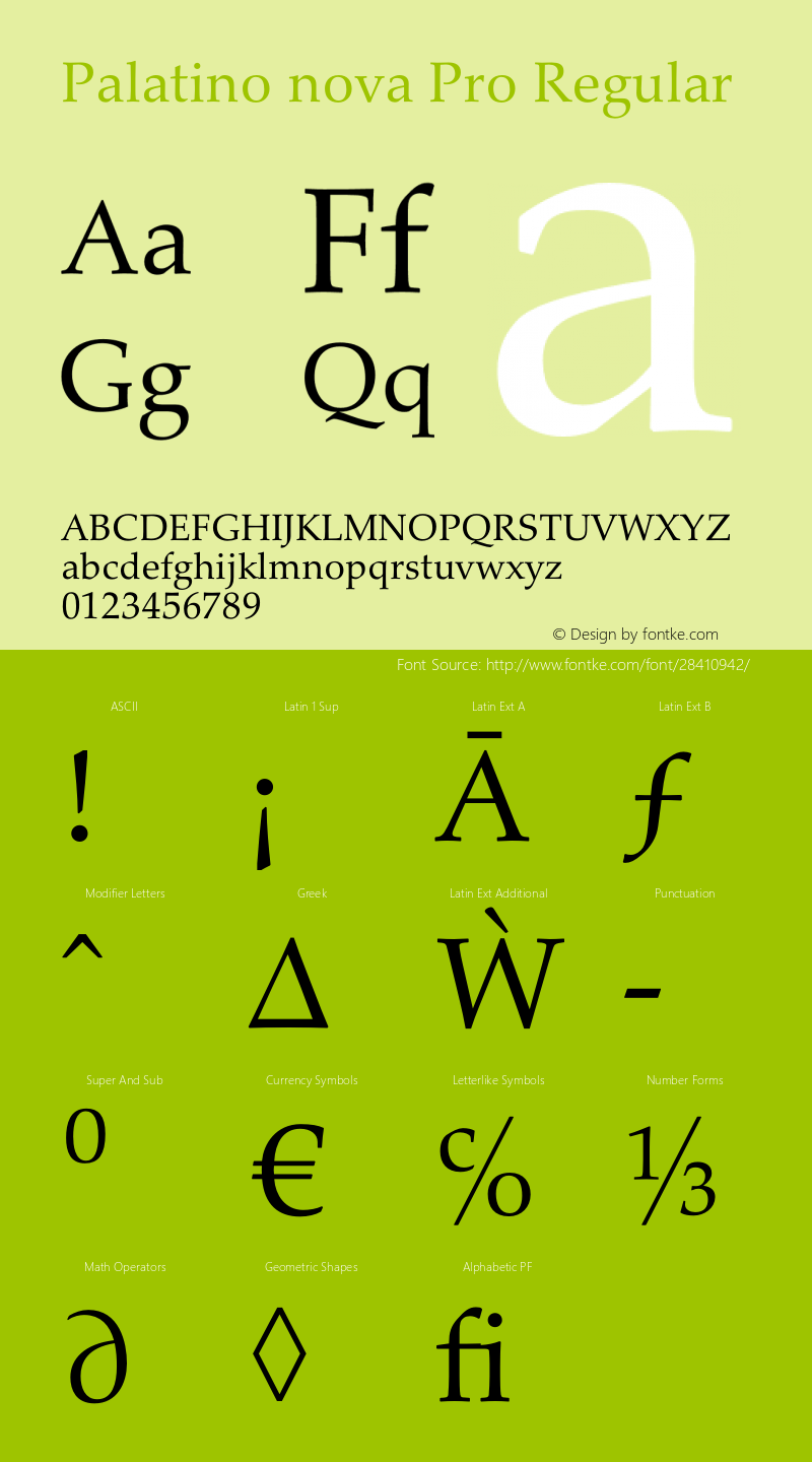 PalatinoNovaPro-Regular Version 1.000;PS 001.000;hotconv 1.0.38 Font Sample