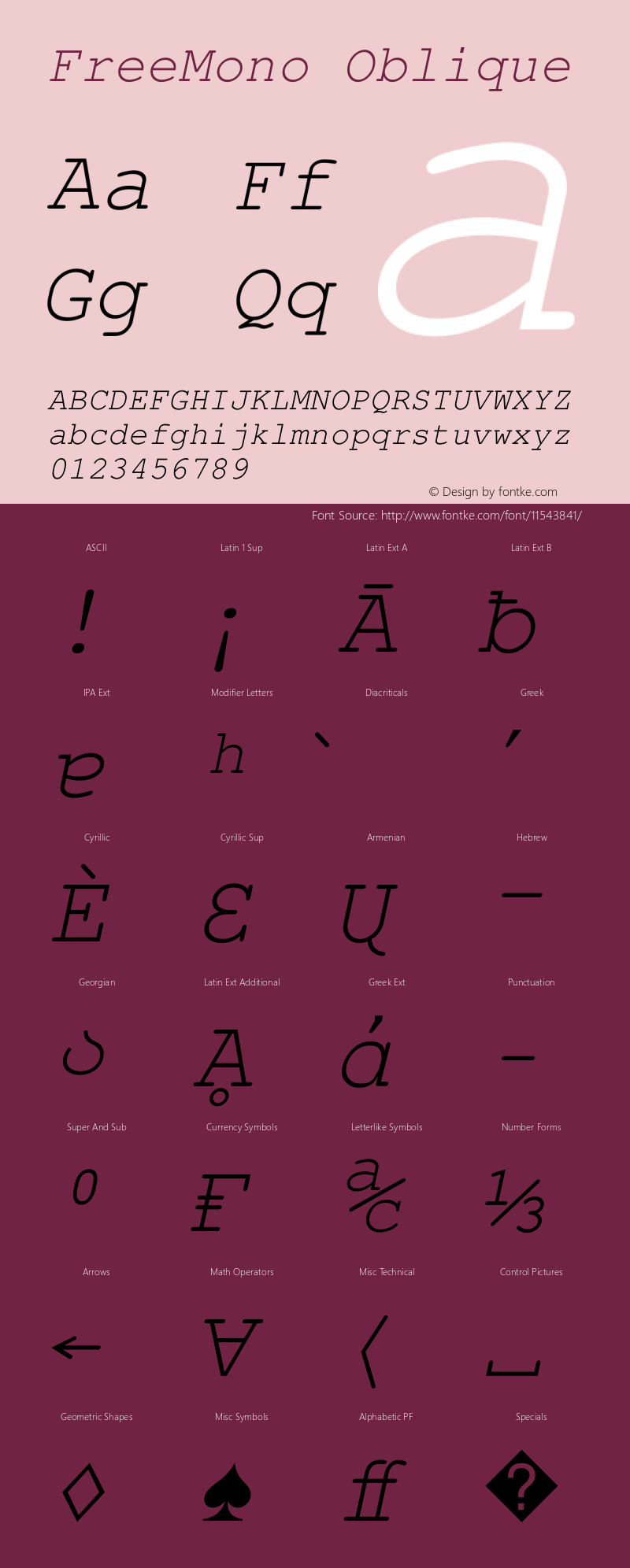 FreeMono Oblique Version $Revision: 1.101 $ Font Sample
