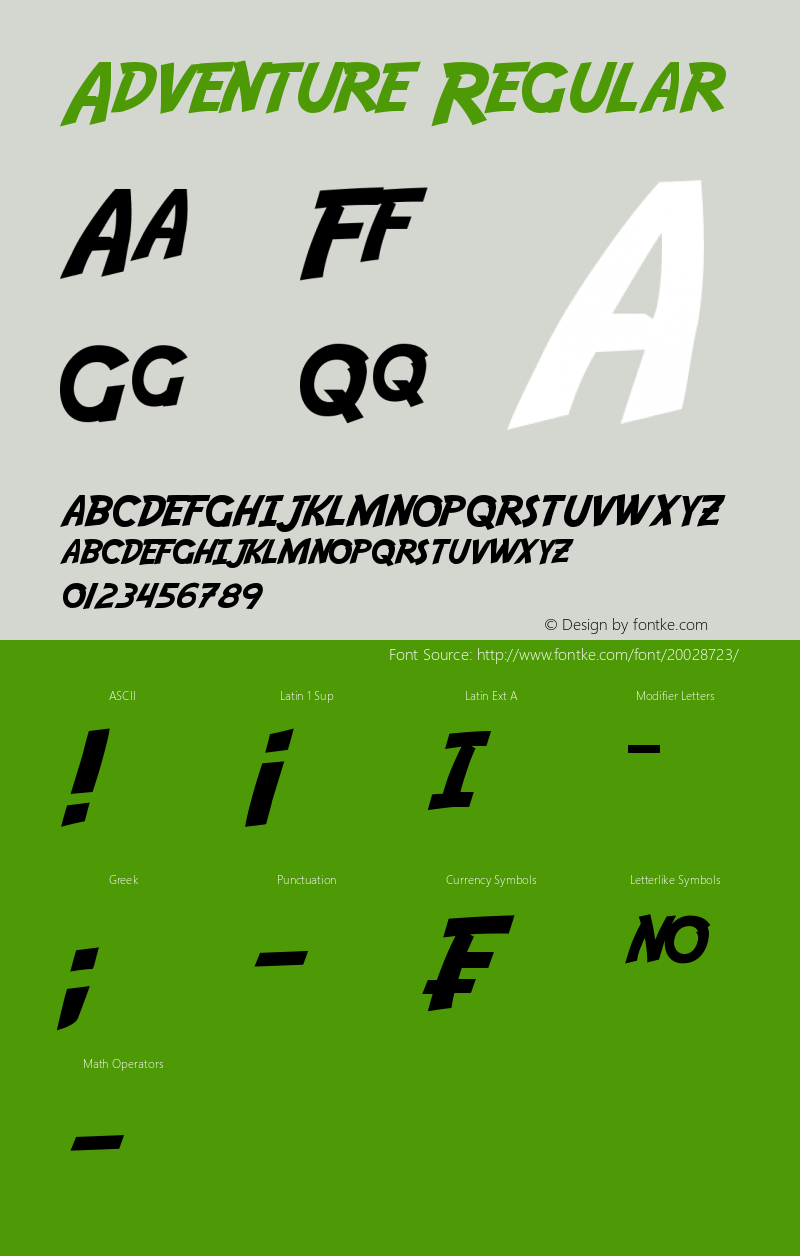 Adventure Version 3.00 June 30, 2014 Font Sample