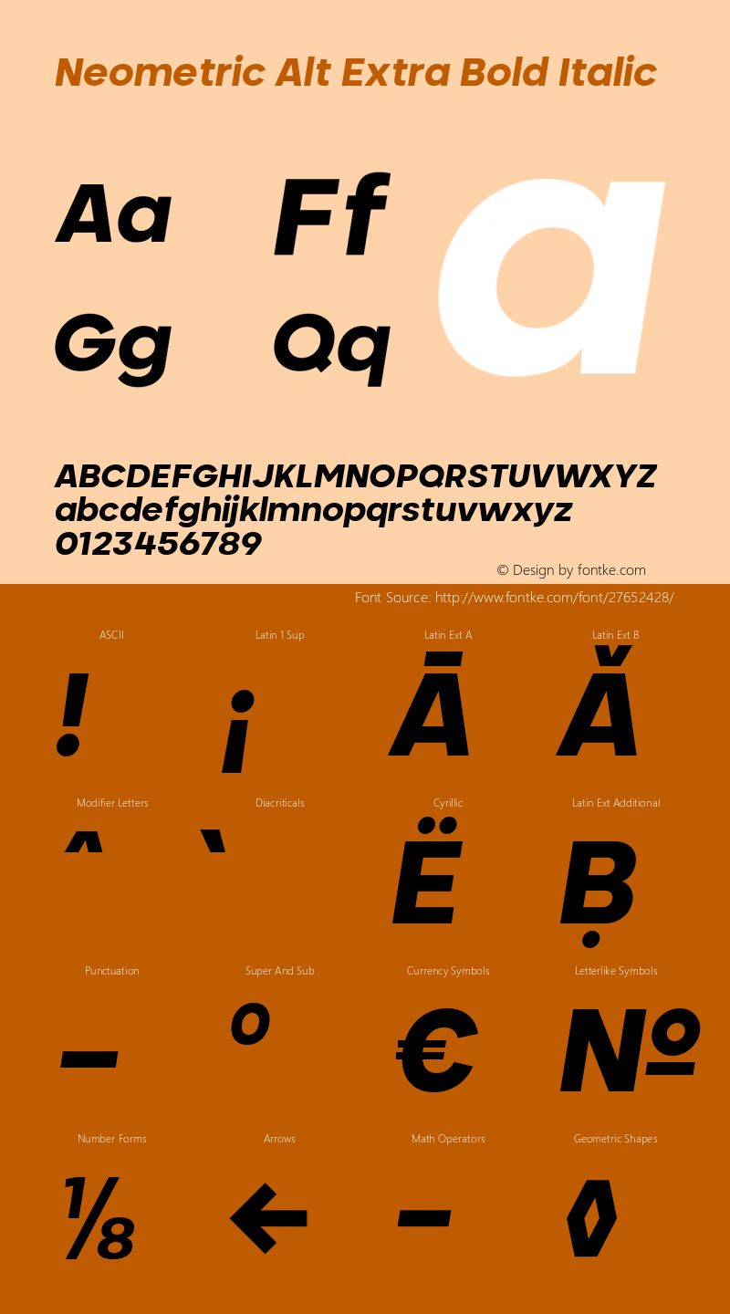 Neometric Alt Extra Bold Italic Version 1.000;PS 001.000;hotconv 1.0.88;makeotf.lib2.5.64775;YWFTv17 Font Sample