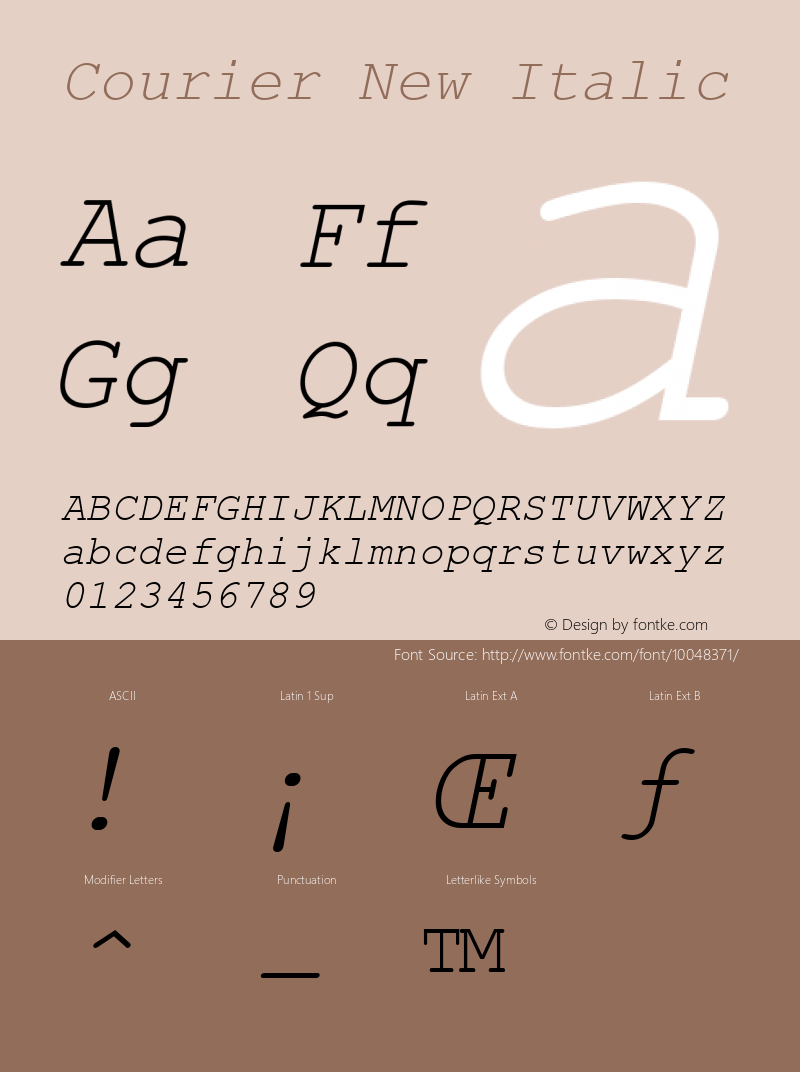 Courier New Italic MS core font:v1.00 Font Sample