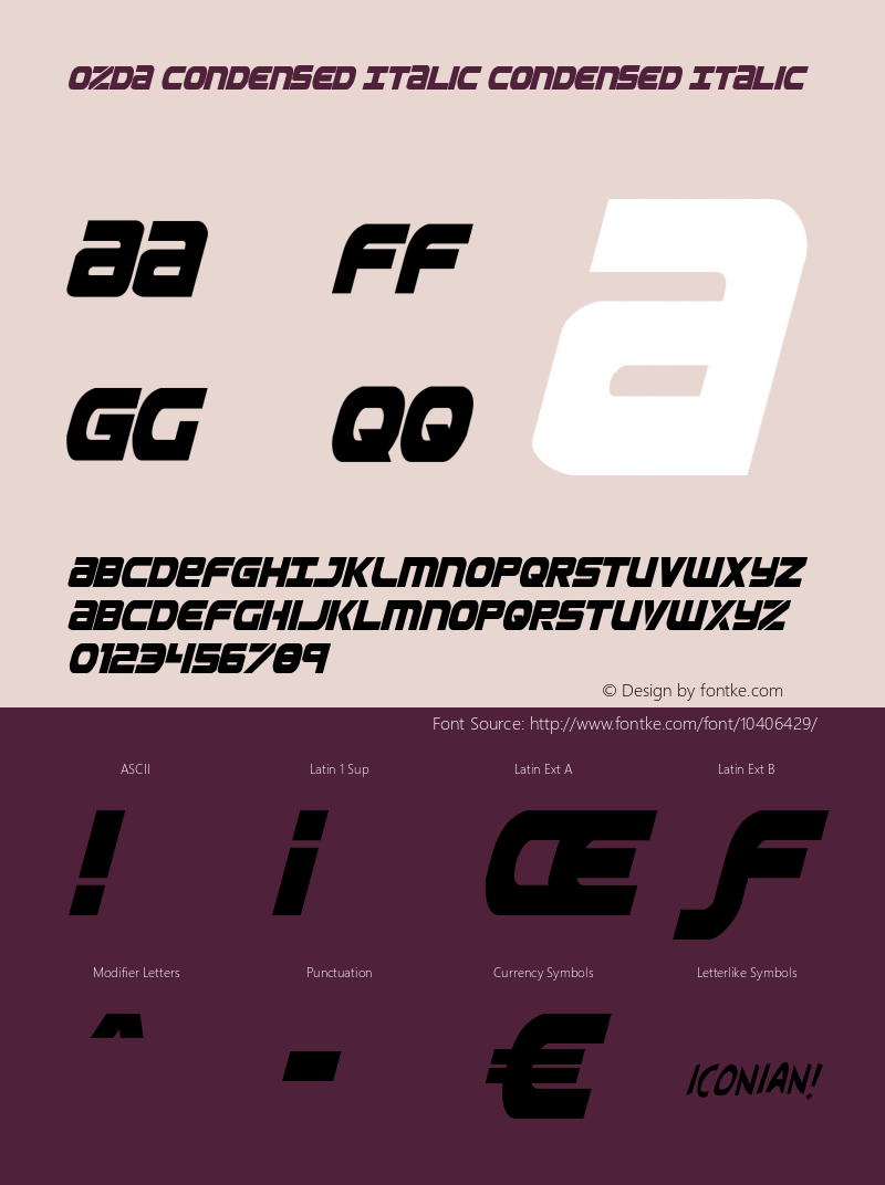 Ozda Condensed Italic Condensed Italic 001.000 Font Sample