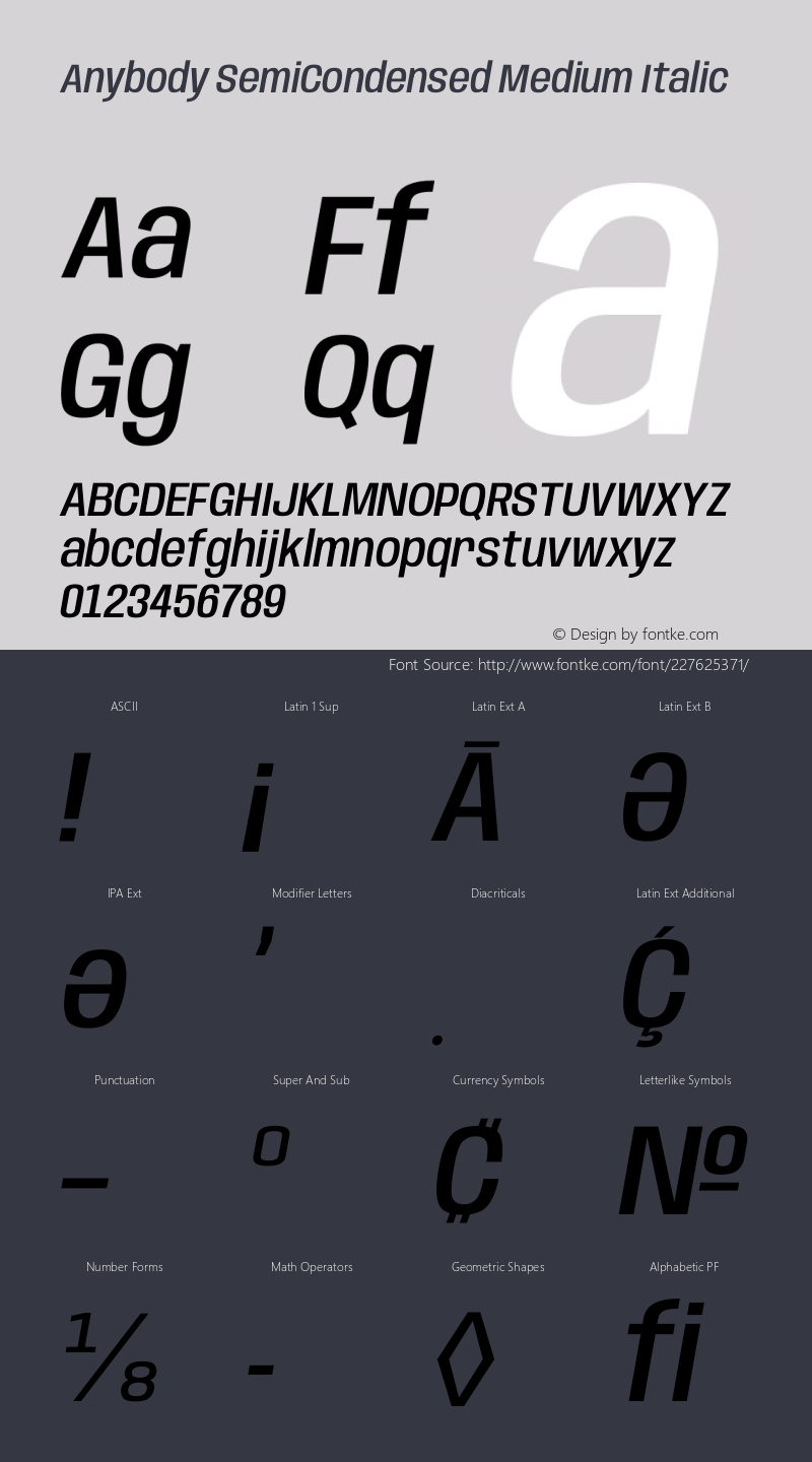 Anybody SemiCondensed Medium Italic Version 1.111图片样张