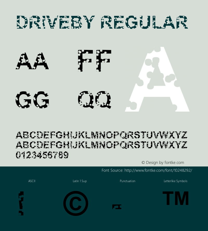 Driveby Regular Altsys Fontographer 4.0.4 9/11/94 Font Sample