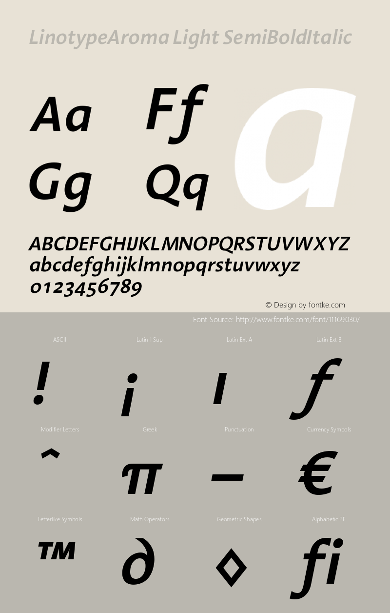 LinotypeAroma Light SemiBoldItalic Version 005.000 Font Sample