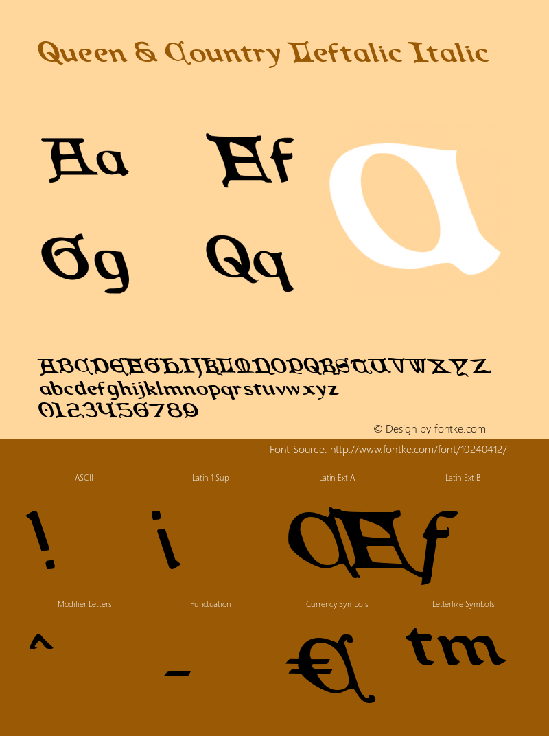 Queen & Country Leftalic Italic 1 Font Sample