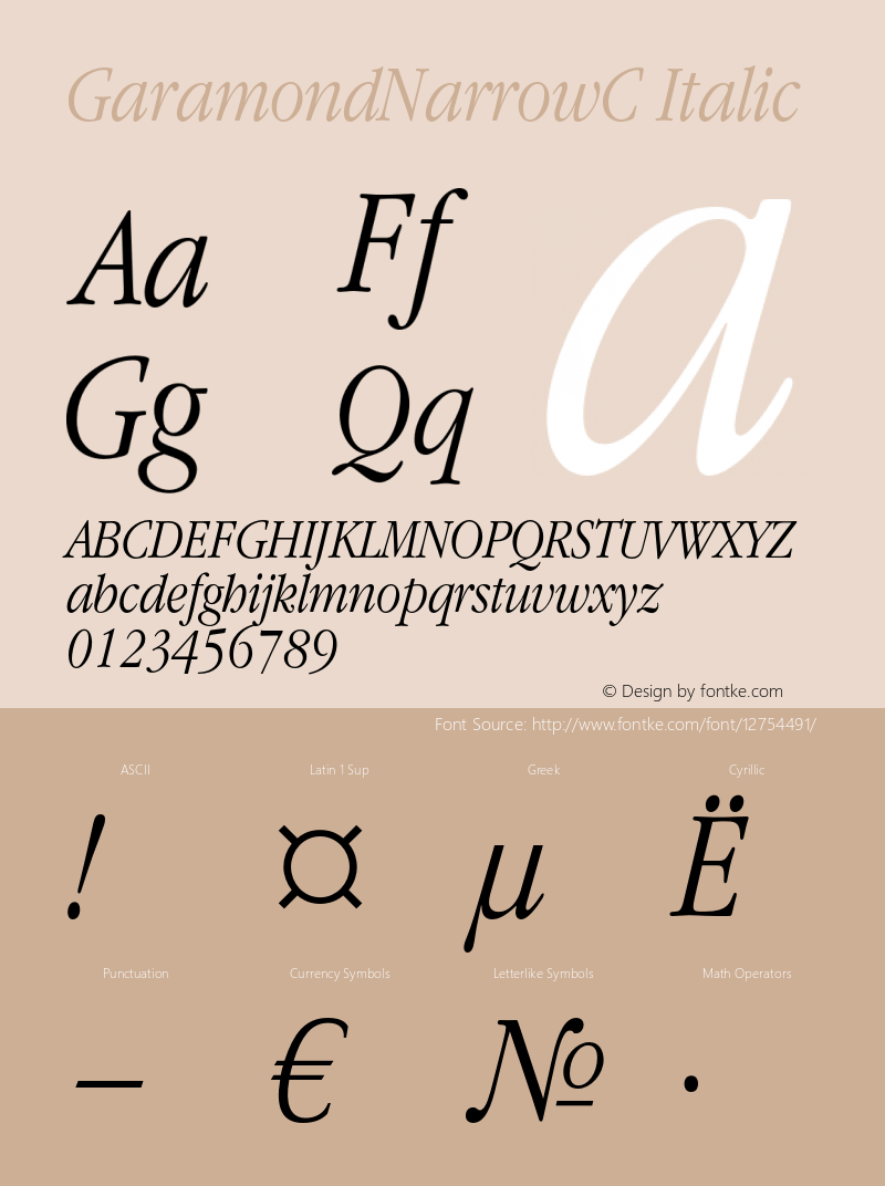 GaramondNarrowC Italic OTF 1.0;PS 001.000;Core 116;AOCW 1.0 161 Font Sample