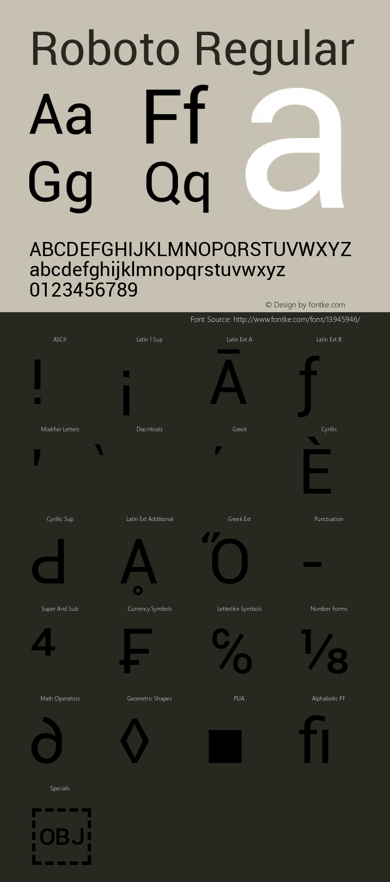 Roboto Regular Version 1.00000; 2011 Font Sample