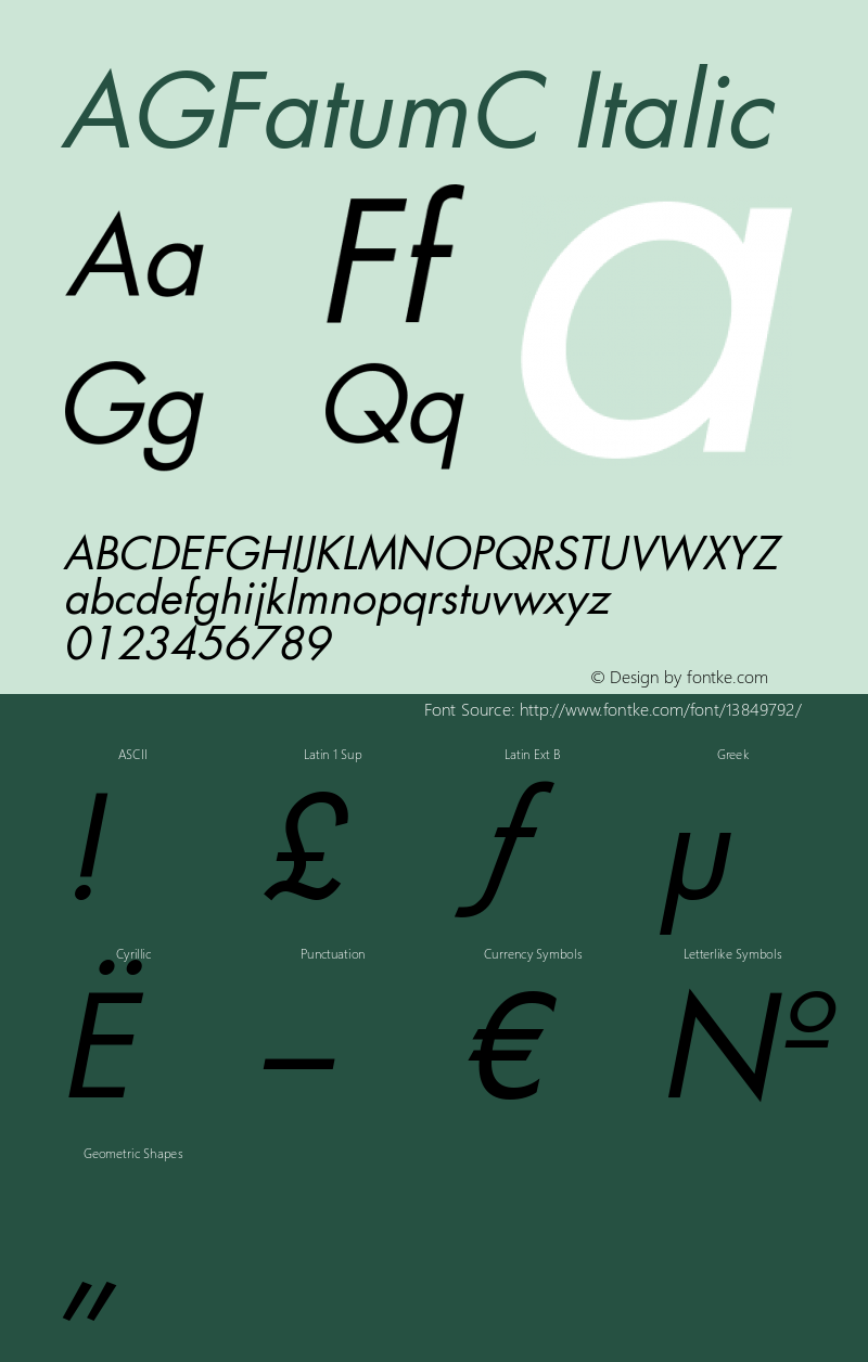 AGFatumC Italic OTF 1.0;PS 001.000;Core 116;AOCW 1.0 161 Font Sample