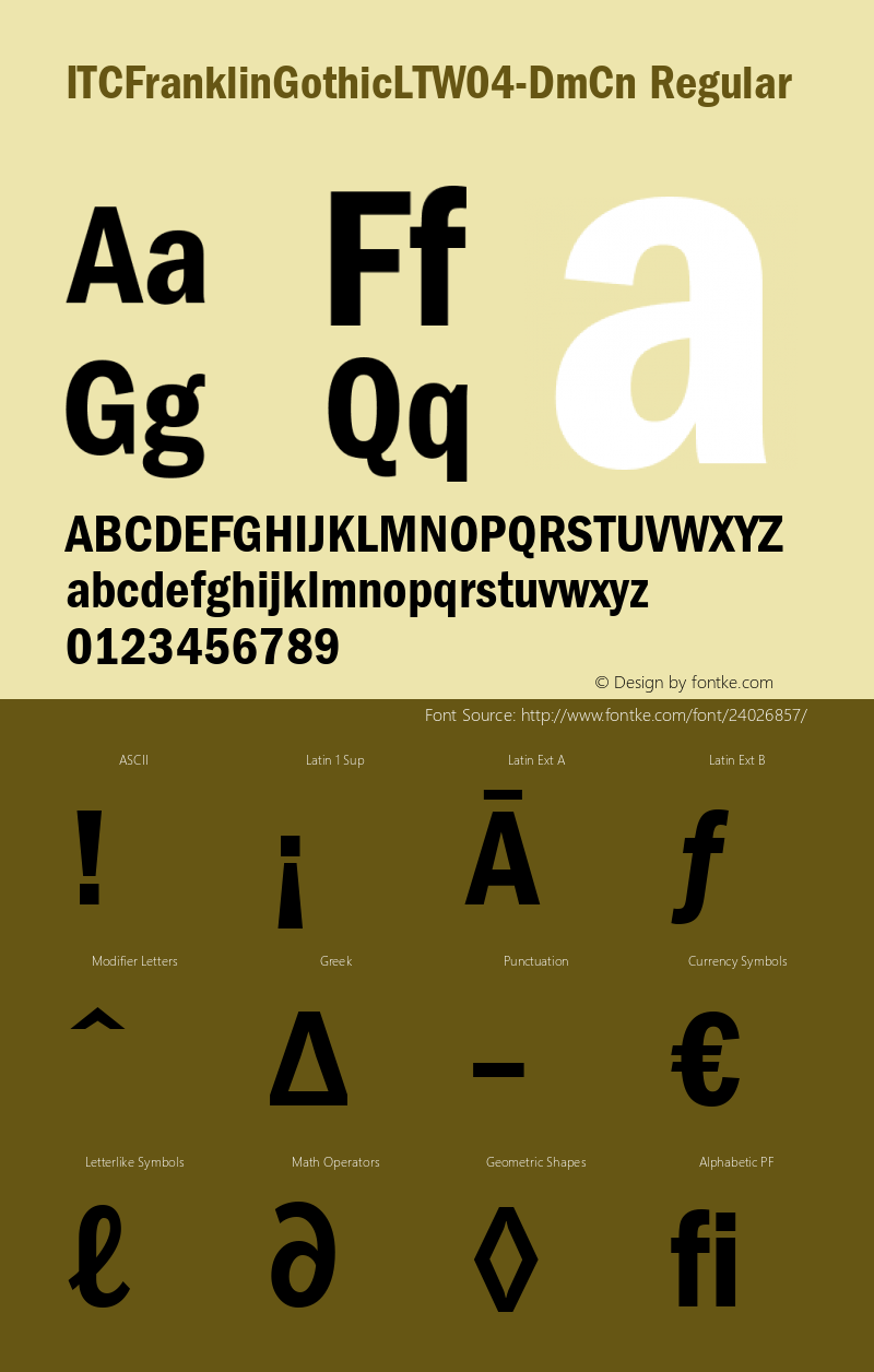 ITC Franklin Gothic LT W04DmCn Version 1.00 Font Sample