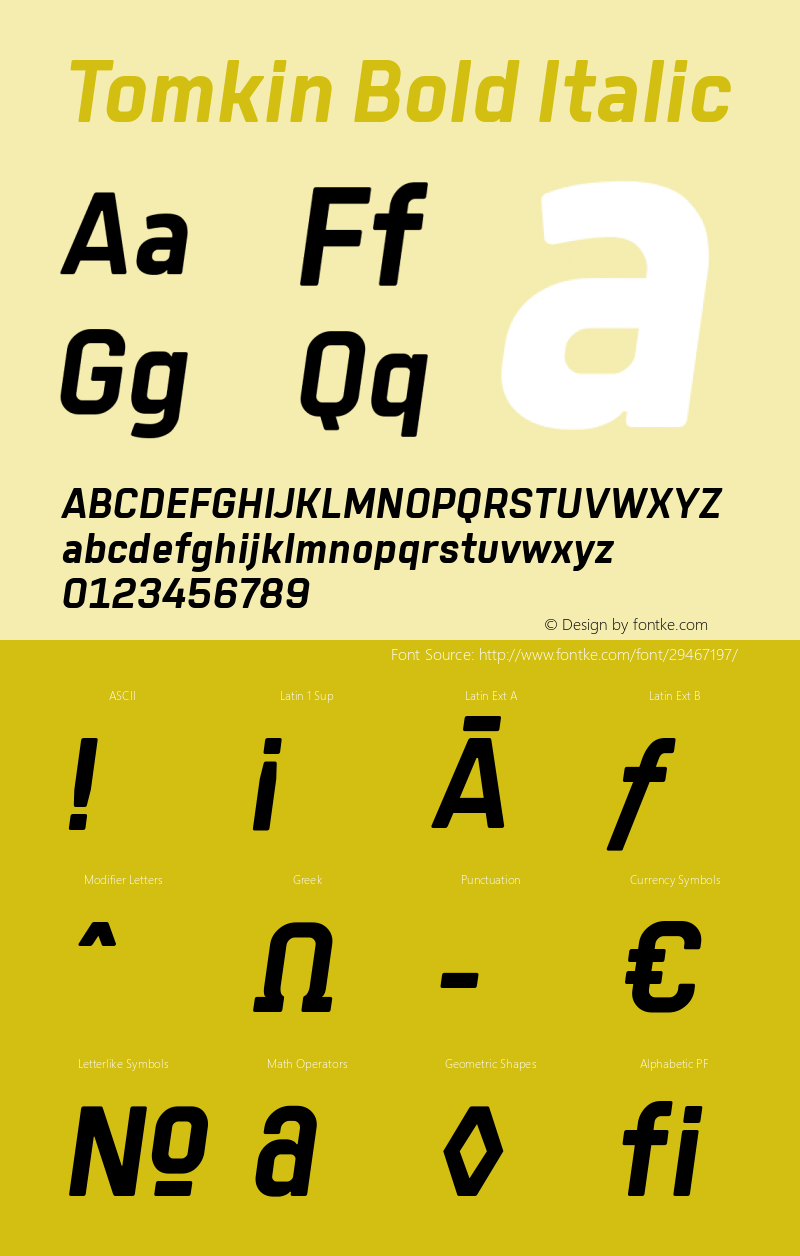 Tomkin Bold Italic Version 1.000;YWFTv17 Font Sample