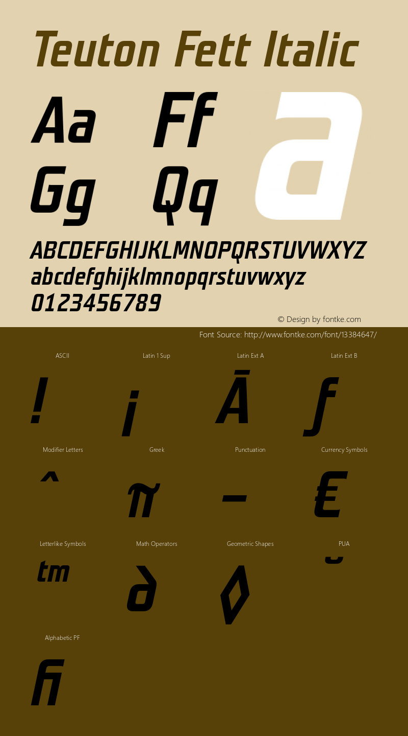 Teuton Fett Italic 001.000 Font Sample