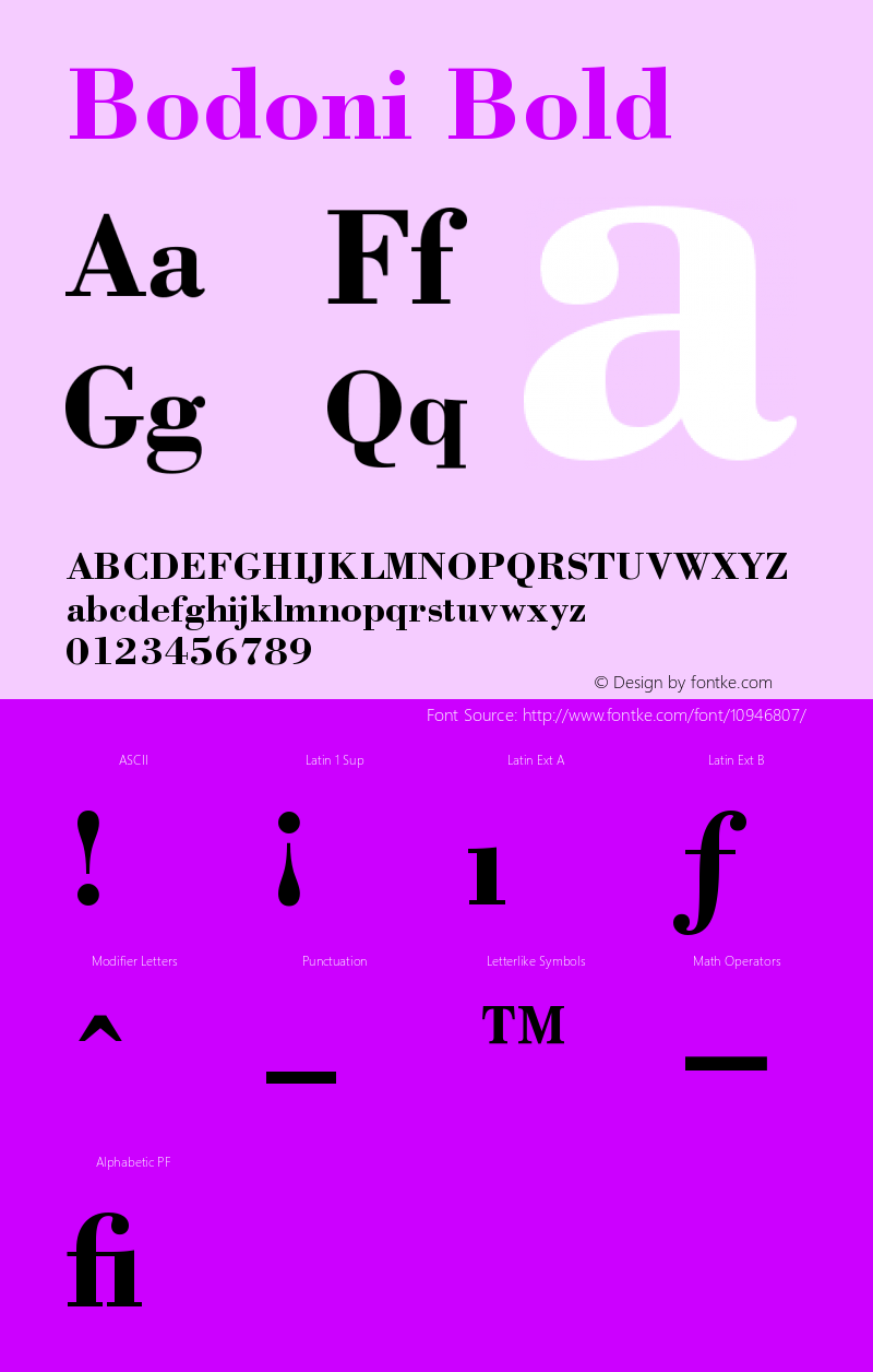 Bodoni Bold Version 003.001 Font Sample