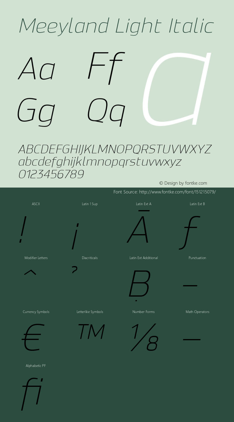 Meeyland Light Italic Version 001.001 Font Sample