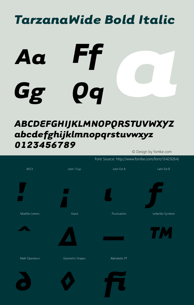 TarzanaWide Bold Italic 001.000 Font Sample