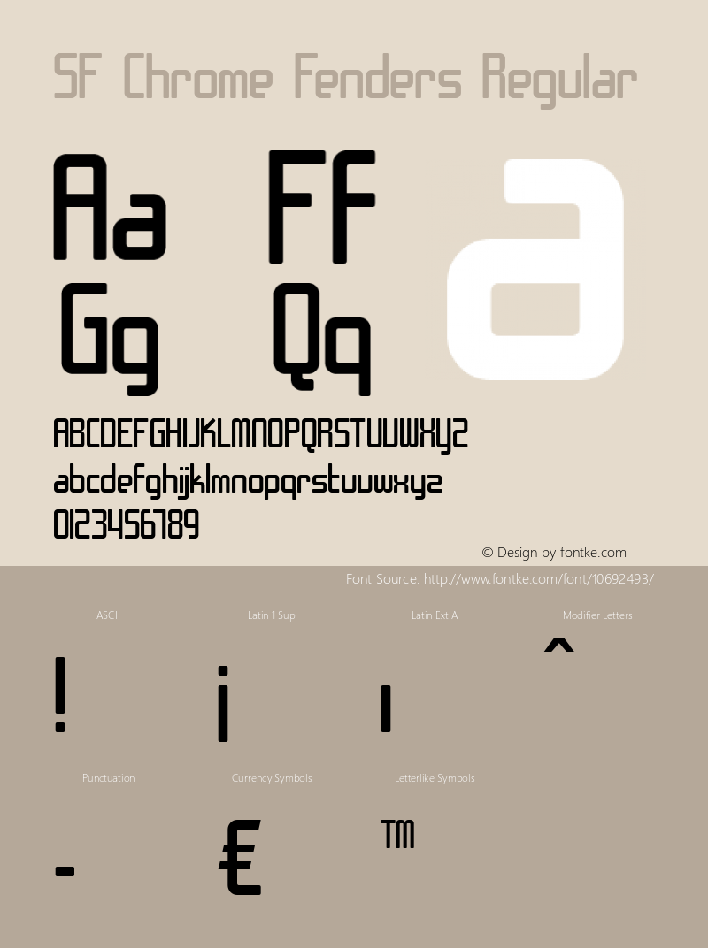 SF Chrome Fenders Regular ver 1.0; 2000. Font Sample