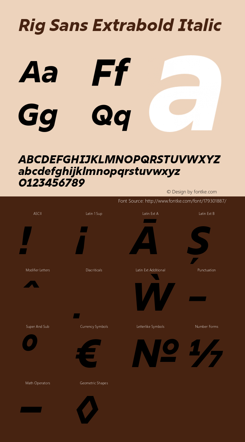 Rig Sans Extrabold Italic Version 1.000;FEAKit 1.0图片样张