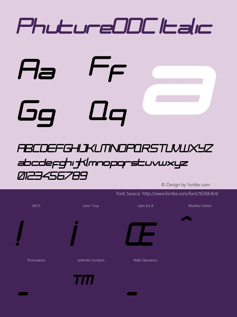 PhutureODC Italic 001.000 Font Sample